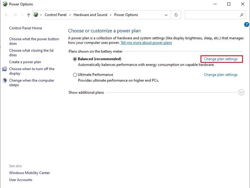 Click-on-the-Change-plan-settings كيفية إصلاح تقطع الصوت في نظام التشغيل Windows 10
