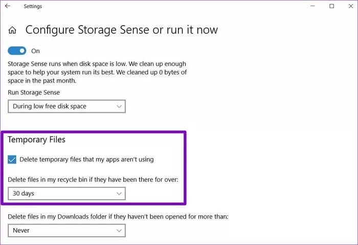 Configure-Storage-Sense_935adec67b324b146ff212ec4c69054f كيفية إفراغ سلة المحذوفات تلقائيا على Windows 10