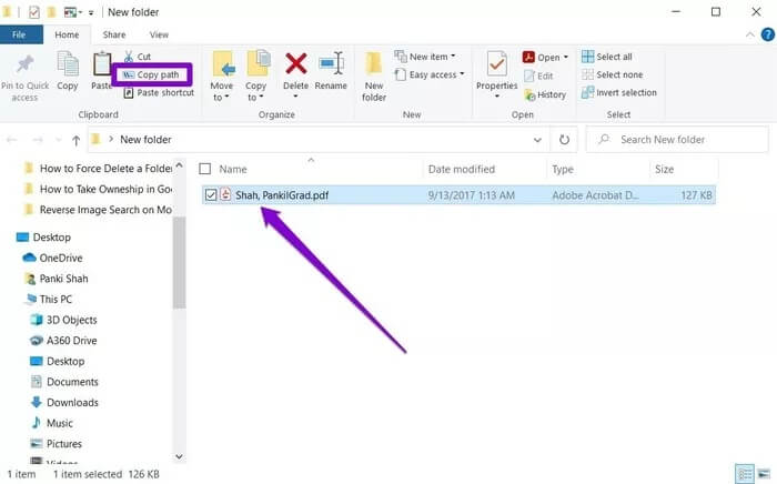 Copy-Path-in-File-Explorer_935adec67b324b146ff212ec4c69054f كيفية فرض حذف ملف أو مجلد في Windows 10