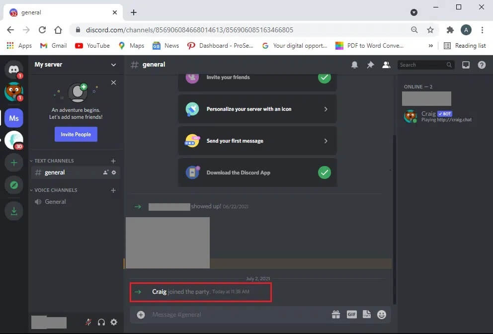 Craig-joined-the-party-message-will-be-displayed-here كيفية تسجيل الصوت على Discord