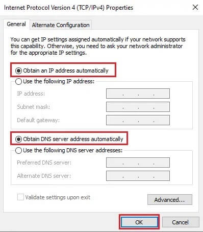 Enable-the-options-titled-Obtain-an-IP-address-automatically-and-Obtain-D إصلاح تعذر على Windows اكتشاف إعدادات الخادم الوكيل البروكسي لهذه الشبكة تلقائيًا