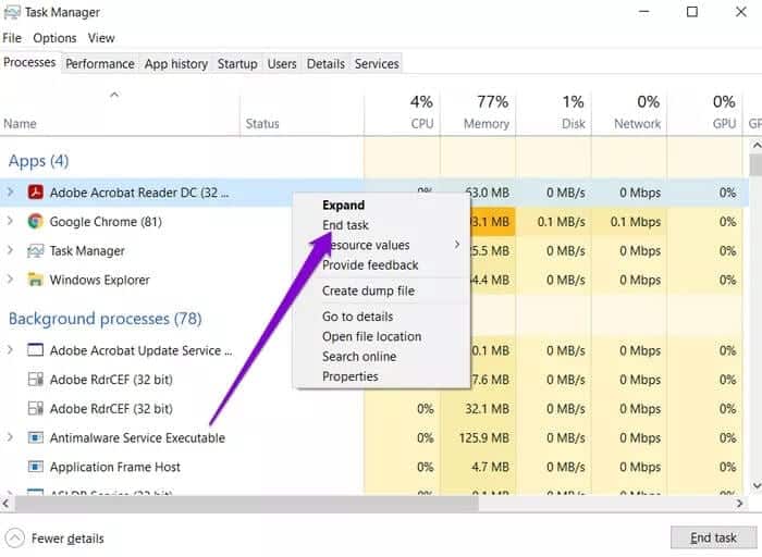 End-task-in-Task-Manager_935adec67b324b146ff212ec4c69054f كيفية فرض حذف ملف أو مجلد في Windows 10