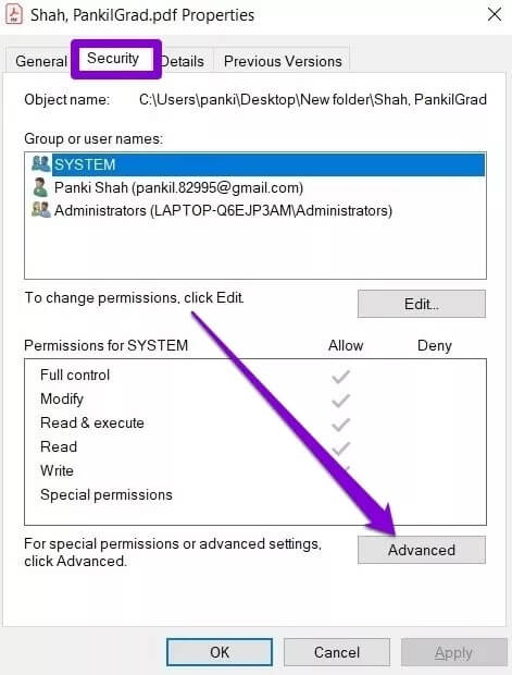 File-Security-Settings_4d470f76dc99e18ad75087b1b8410ea9 كيفية فرض حذف ملف أو مجلد في Windows 10