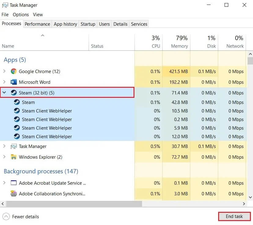 From-the-task-manager-close-all-Steam-apps إصلاح Steam عالق عند تخصيص مساحة القرص على Windows