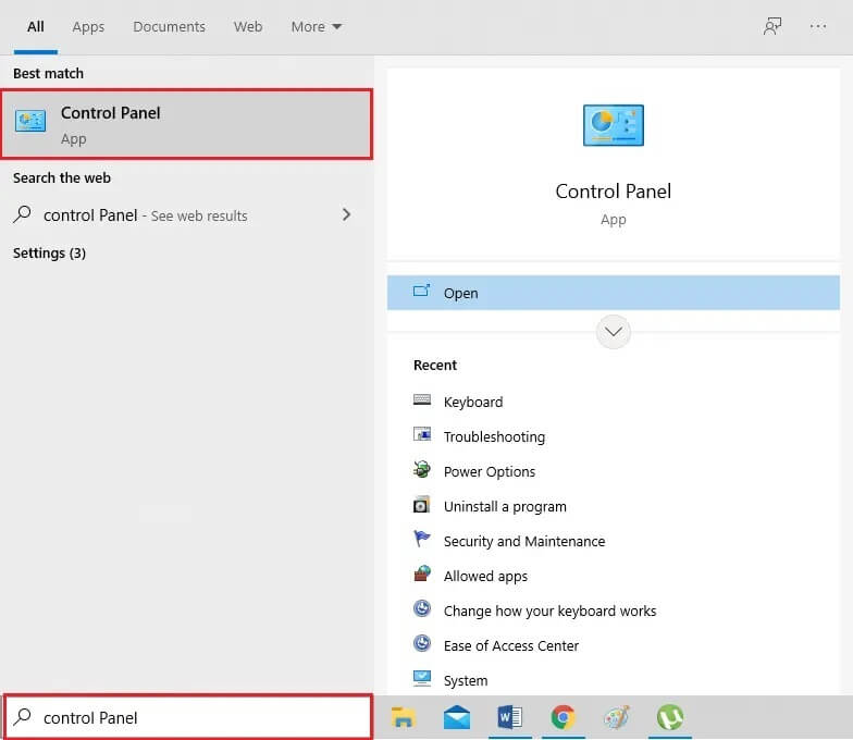 Launch-Control-Panel-using-Windows-search-option كيفية إصلاح مشكلة عدم تحديث Windows 10