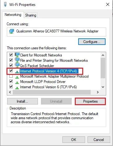 Locate-Internet-Protocol-Version-4-TCPIPv4-from-the-given-list.-Click-o إصلاح تعذر على Windows اكتشاف إعدادات الخادم الوكيل البروكسي لهذه الشبكة تلقائيًا
