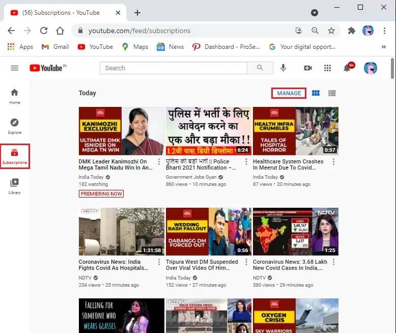 Navigate-to-Subscriptions-MANAGE كيفية إلغاء الاشتراك في قنوات YouTube دفعة واحدة