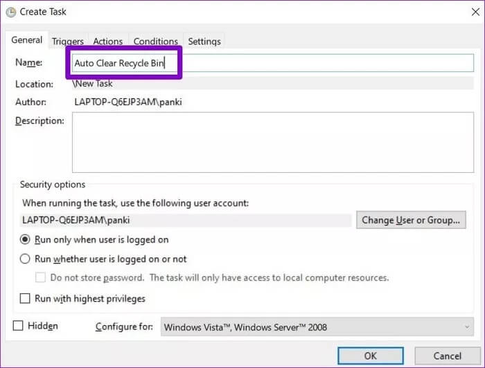 New-Task-in-Task-Scheduler_935adec67b324b146ff212ec4c69054f كيفية إفراغ سلة المحذوفات تلقائيا على Windows 10