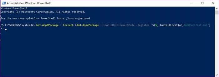 PowerShell-Window_935adec67b324b146ff212ec4c69054f أفضل 6 طرق لإصلاح أعطال التطبيقات على نظام التشغيل Windows 10
