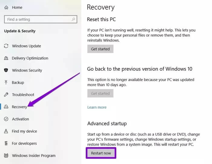 Recovery-Section_2021-07-20-031849_935adec67b324b146ff212ec4c69054f كيفية فرض حذف ملف أو مجلد في Windows 10