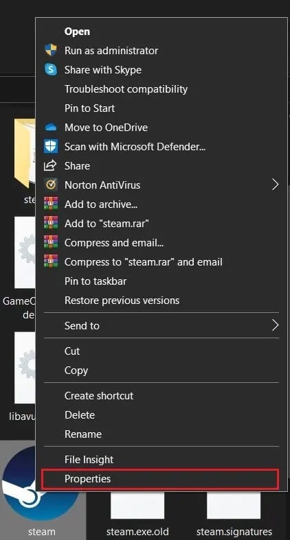 Right-click-on-Steam-and-select-properties إصلاح Steam عالق عند تخصيص مساحة القرص على Windows