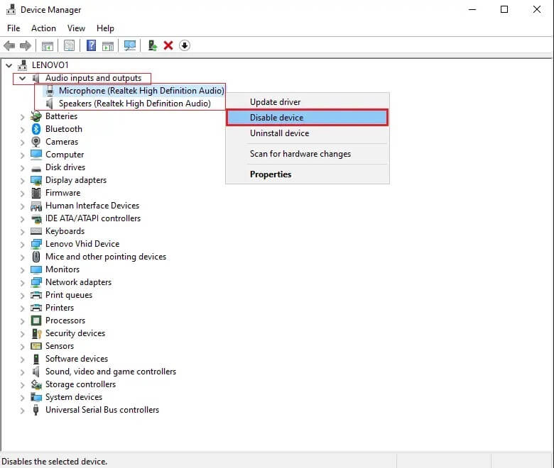 Right-click-on-all-the-audio-devices-listed-here-one-by-one-and-select-Disable-device كيفية إصلاح تقطع الصوت في نظام التشغيل Windows 10