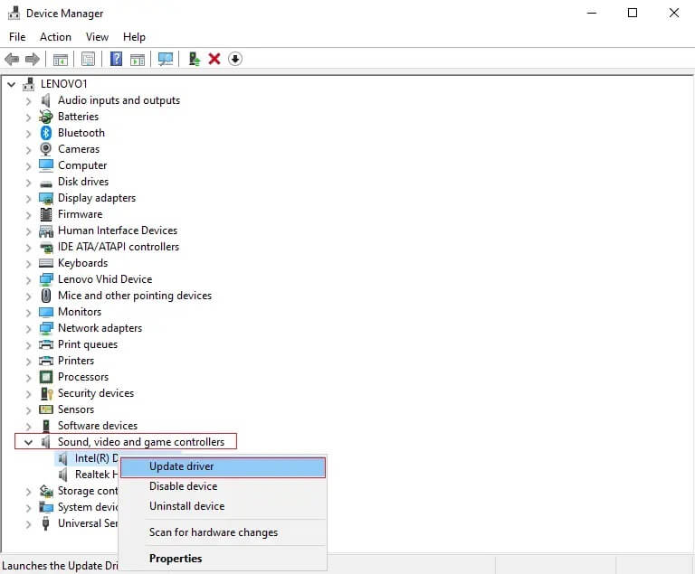 Right-click-on-sound-driver-and-select-the-Update-driver كيفية إصلاح تقطع الصوت في نظام التشغيل Windows 10