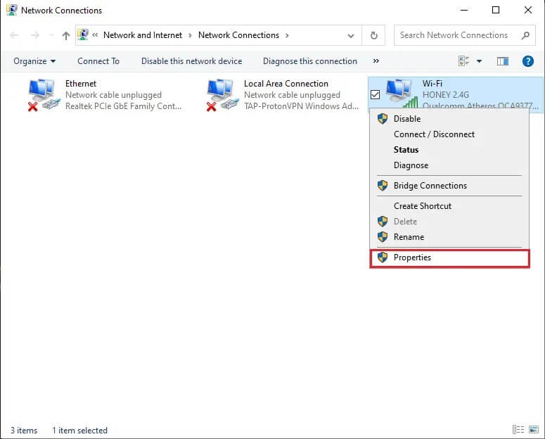 Right-click-on-your-current-network-connection-and-select-Properties-1 إصلاح تعذر على Windows اكتشاف إعدادات الخادم الوكيل البروكسي لهذه الشبكة تلقائيًا