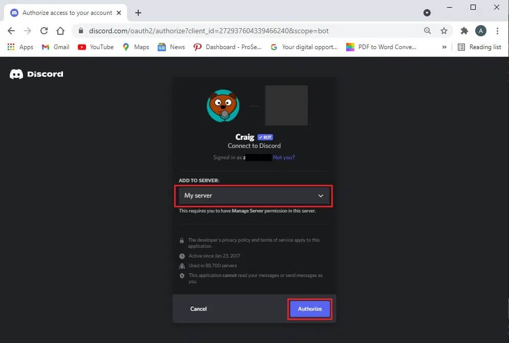 Select-Your-server-and-click-on-the-Authorize-button كيفية تسجيل الصوت على Discord