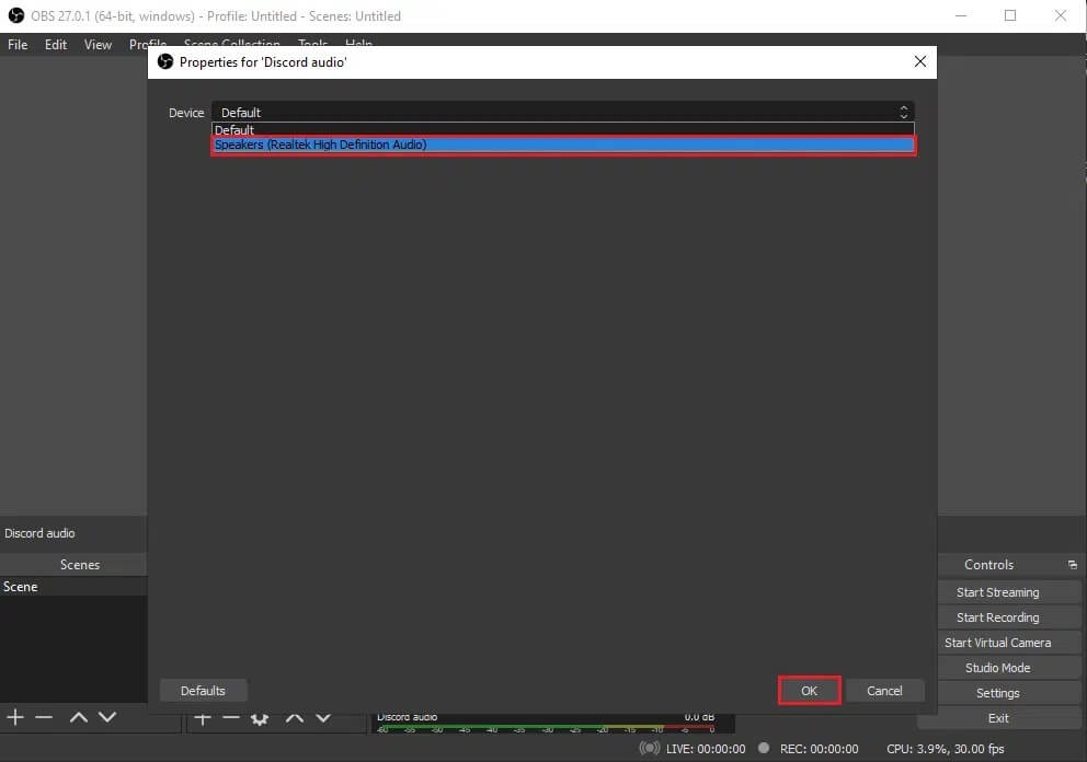 Select-your-output-device-and-click-on-OK كيفية تسجيل الصوت على Discord