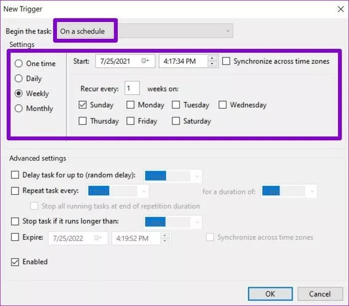 Set-Trigger-for-Tasks-on-Windows_935adec67b324b146ff212ec4c69054f كيفية إفراغ سلة المحذوفات تلقائيا على Windows 10