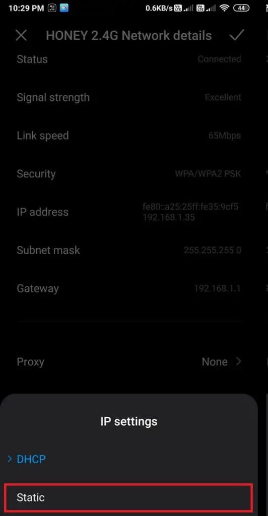 Tap-on-IP-settings-and-replace-the-DHCP-option-with-Static-532x1024-1 إصلاح خطأ الإنترنت على تطبيقات PUBG للجوال