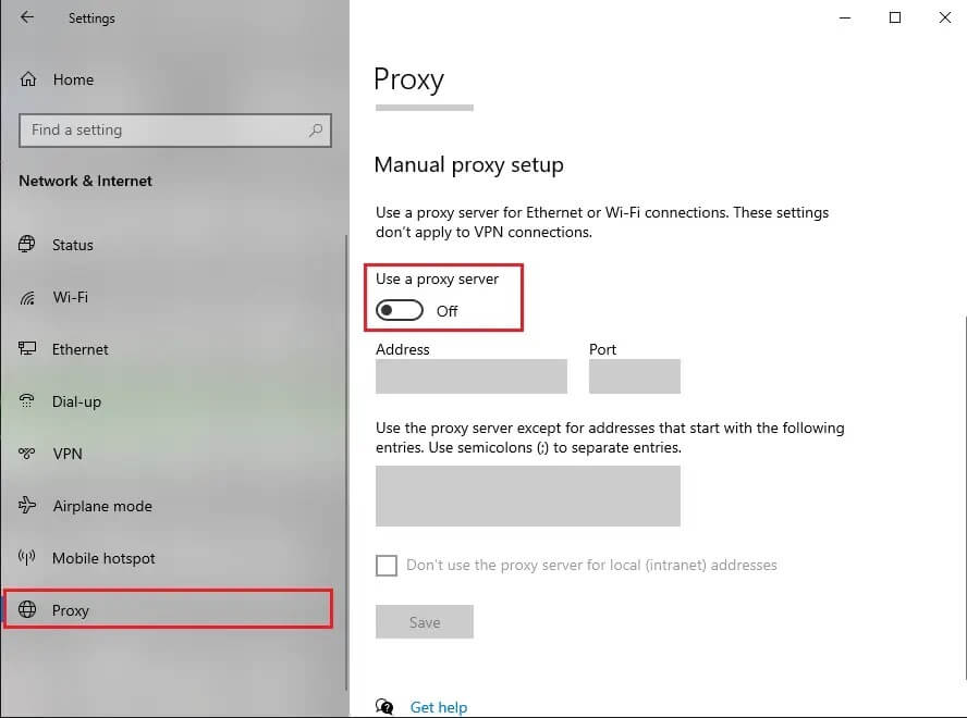 Toggle-off-the-option-stating-Use-a-proxy-server-for-your-LAN-These-sett إصلاح تعذر على Windows اكتشاف إعدادات الخادم الوكيل البروكسي لهذه الشبكة تلقائيًا