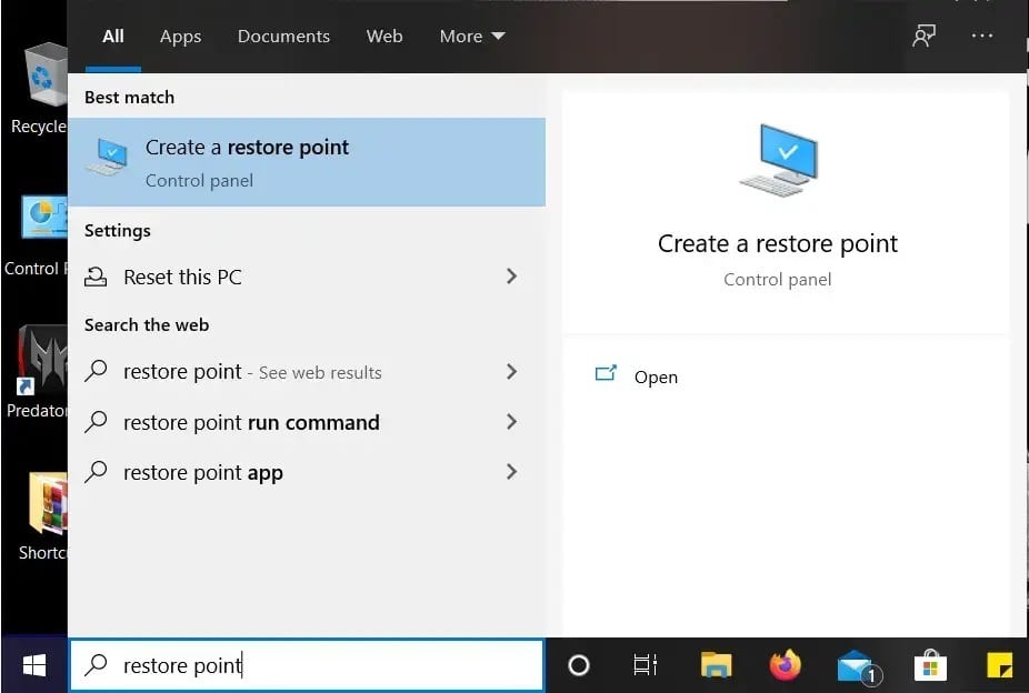 Type-restore-point-in-Windows-Search-then-click-on-Create-a-restore-point إصلاح عدم عمل تطبيقات Windows 10