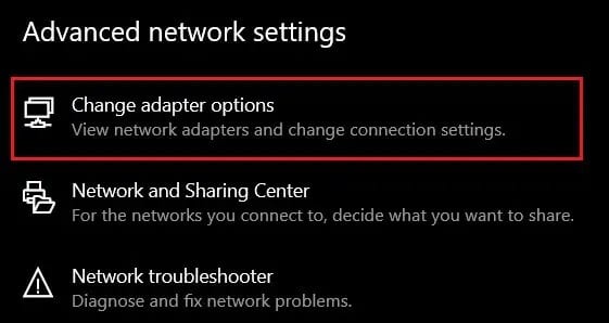 Under-advanced-network-settings-click-on-change-adapter-options إصلاح حدث خطأ في معرّف التشغيل "حاول مرة أخرى" على YouTube