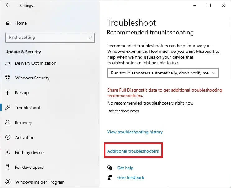 click-additional-troubleshooters إصلاح خطأ Windows Update 0x80070005