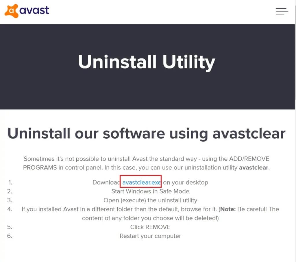 click on download avastclear exe to get the avast 1024x905 1 - كيفية إصلاح عدم فتح Avast على نظام Windows