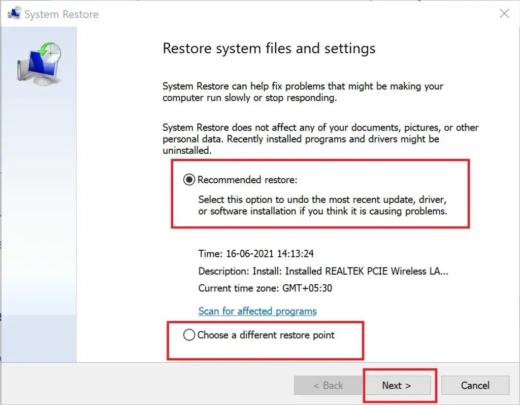 click-on-recommended-restore-1024x798-1 إصلاح عدم عمل تطبيقات Windows 10