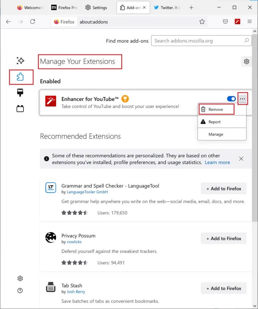 click-on-remove-firefox-extension-855x1024-1 كيفية إصلاح عدم تشغيل Firefox لمقاطع الفيديو