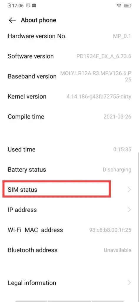 click on status or sim status 472x1024 1 - كيف تجد رقم هاتفك الخاص على Android