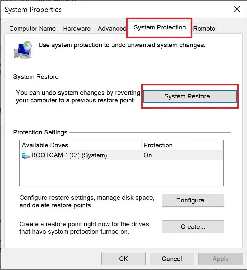 click-on-system-restore إصلاح عدم عمل تطبيقات Windows 10
