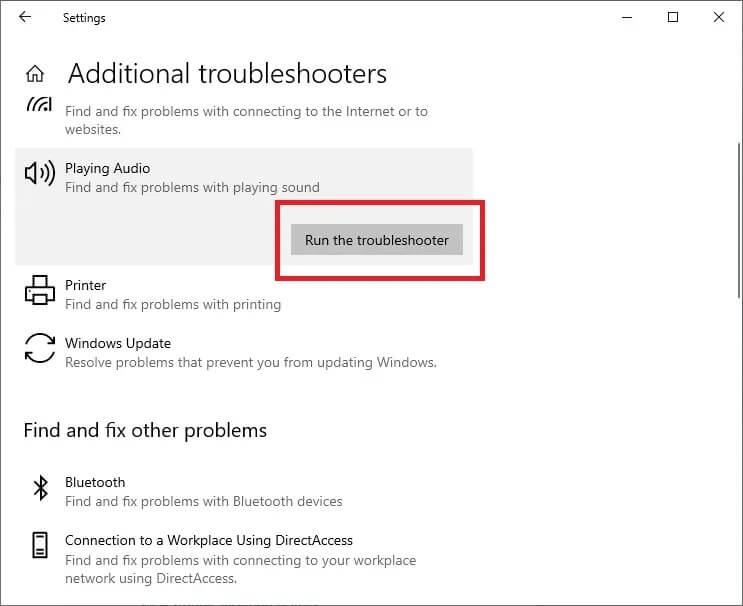 click-run-the-troubleshooter إصلاح خلاط الصوت لا يفتح على نظام التشغيل Windows 10