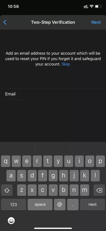 enter-email-address-for-two-step-verification_7c4a12eb7455b3a1ce1ef1cadcf29289 كيفية تأمين Whatsapp من خلال التحقق بخطوتين