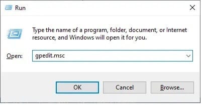 enter-gpedit-msc-and-click-ok- كيفية تمكين أو تعطيل حساب المسؤول في نظام التشغيل Windows 10