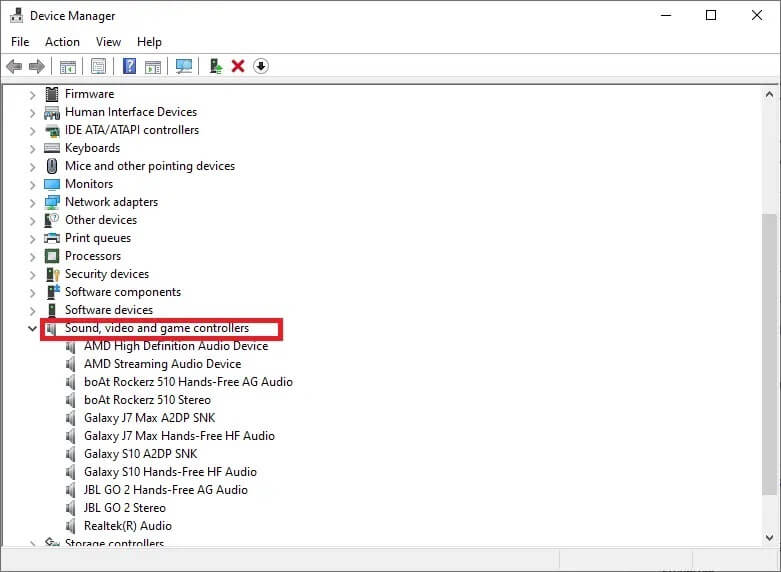 expand-the-sound-video-and-game-controllers-sect إصلاح خلاط الصوت لا يفتح على نظام التشغيل Windows 10