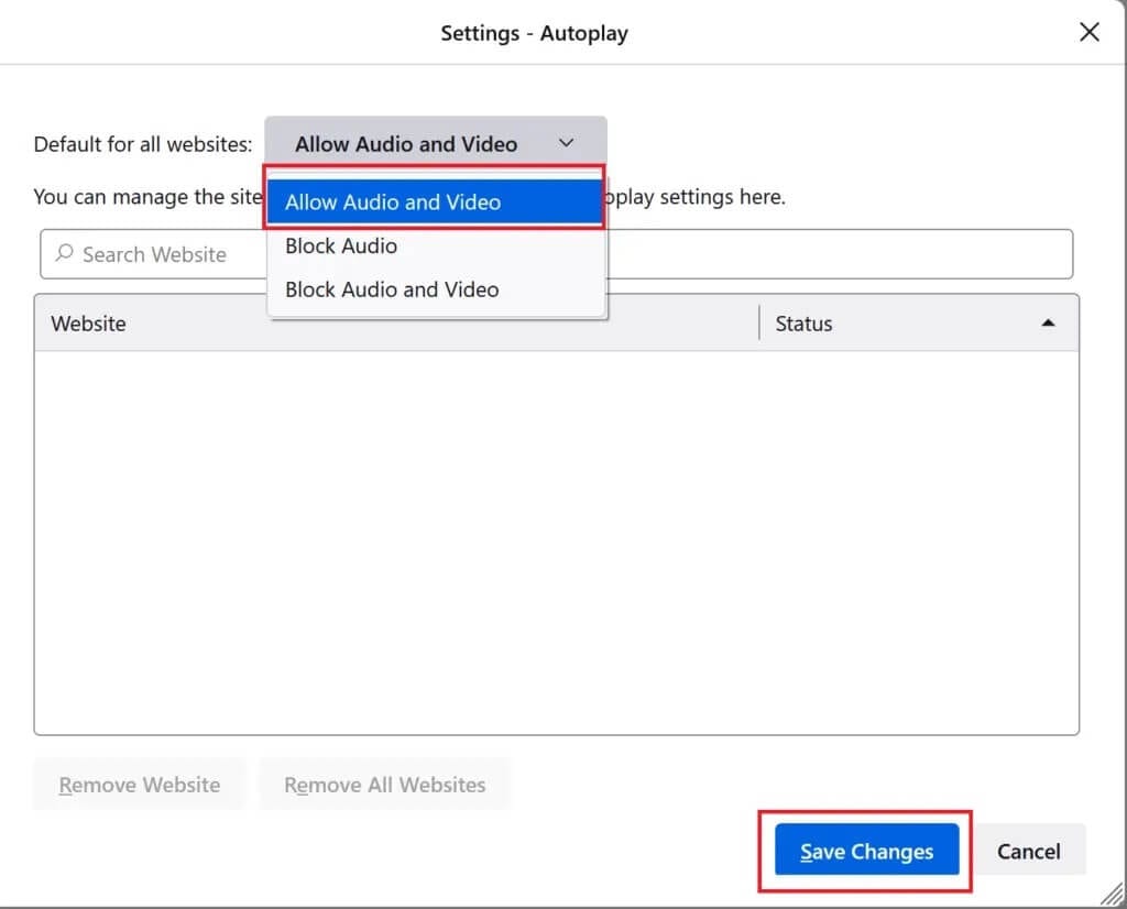 firefox-autoplay-settings-allow-audio-and-video-1024x826-1 كيفية إصلاح عدم تشغيل Firefox لمقاطع الفيديو