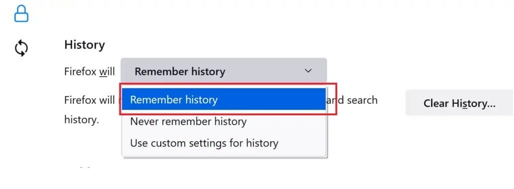 firefox-click-on-remember-history-1024x377-1 كيفية إصلاح عدم تشغيل Firefox لمقاطع الفيديو