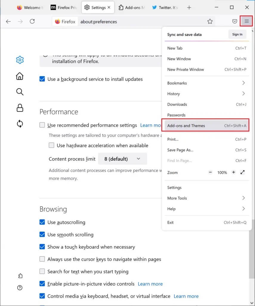 go-to-firefox-add-ons-855x1024-1 كيفية إصلاح عدم تشغيل Firefox لمقاطع الفيديو