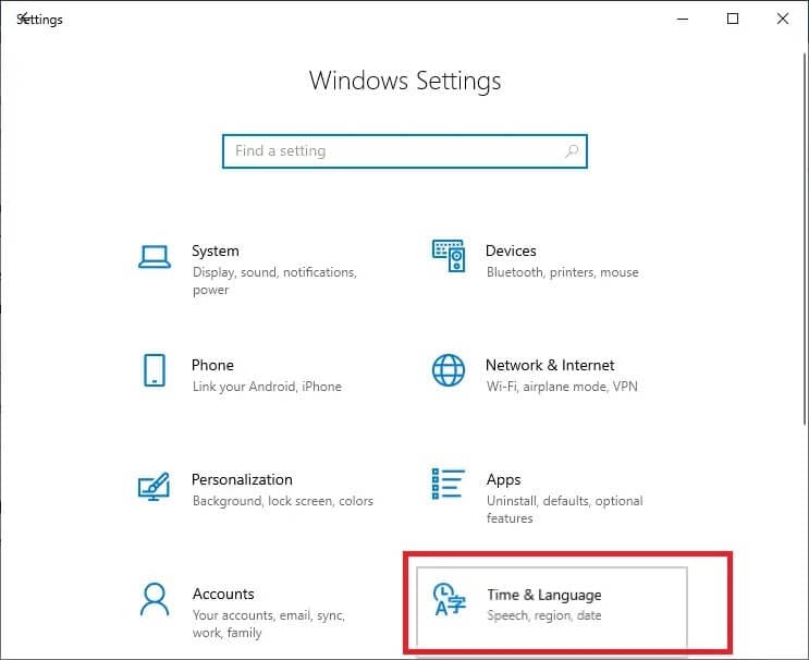 go-to-the-time-and-language-section- إصلاح خطأ Windows Update 0x80070005