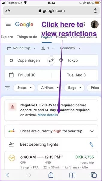 google-flights-view-restrictions_7c4a12eb7455b3a1ce1ef1cadcf29289 أفضل 5 تطبيقات لحجز تذاكر الطيران لأجهزة iPhone