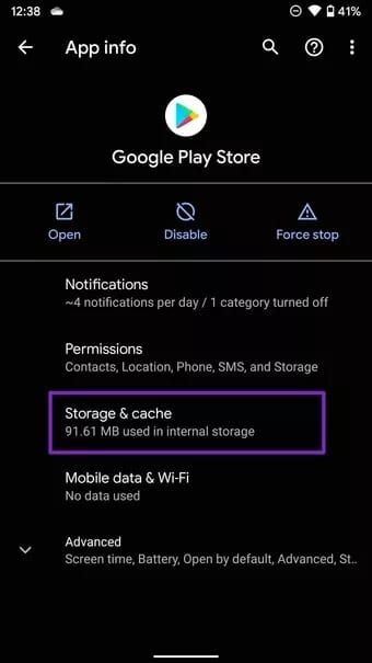 google-play-store-storage-and-cache_7c4a12eb7455b3a1ce1ef1cadcf29289 أفضل 7 طرق لإصلاح خطأ متجر Google Play عالق في التحقق من وجود تحديثات