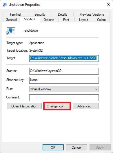 here-click-on-change-icon... كيفية إنشاء مؤقت نوم Windows 10 على جهاز الكمبيوتر الخاص بك