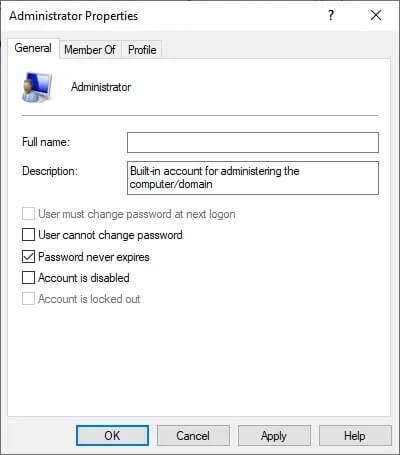 here-uncheck-the-box-account-is-disabled-as-depic كيفية تمكين أو تعطيل حساب المسؤول في نظام التشغيل Windows 10