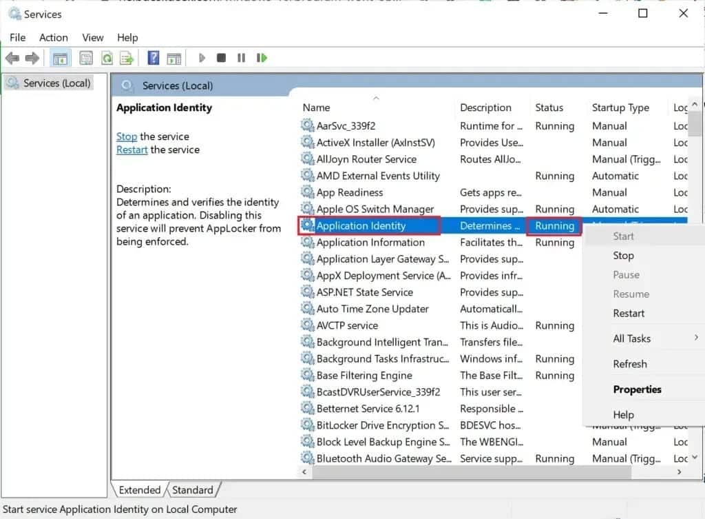 locate-application-identity-in-the-services-window-3-1024x753-1 إصلاح عدم عمل تطبيقات Windows 10