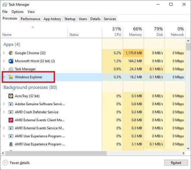 locate-the-windows-explorer-process-in-the-process إصلاح خلاط الصوت لا يفتح على نظام التشغيل Windows 10