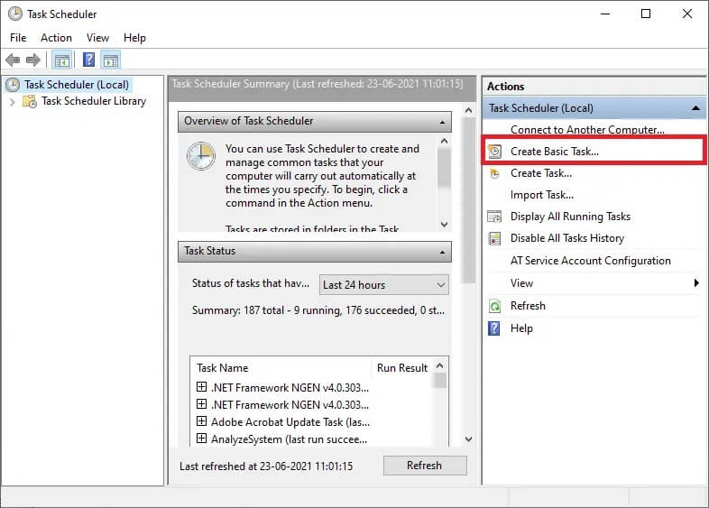 now-the-task-scheduler-window-opens-on-the-screen كيفية إنشاء مؤقت نوم Windows 10 على جهاز الكمبيوتر الخاص بك