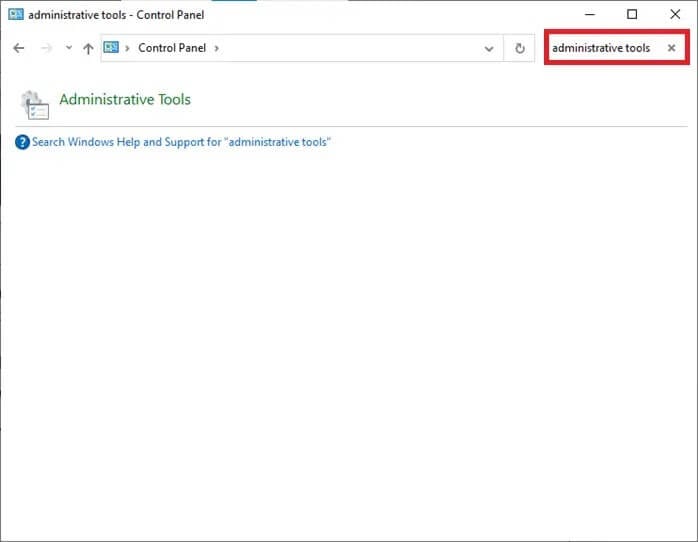 now-type-administrative-tools-in-the-search-contr كيفية مسح ذاكرة التخزين المؤقت لـ ARP في Windows 10