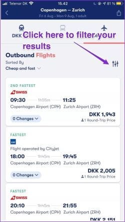 omio-filter-results_935adec67b324b146ff212ec4c69054f أفضل 5 تطبيقات لحجز تذاكر الطيران لأجهزة iPhone