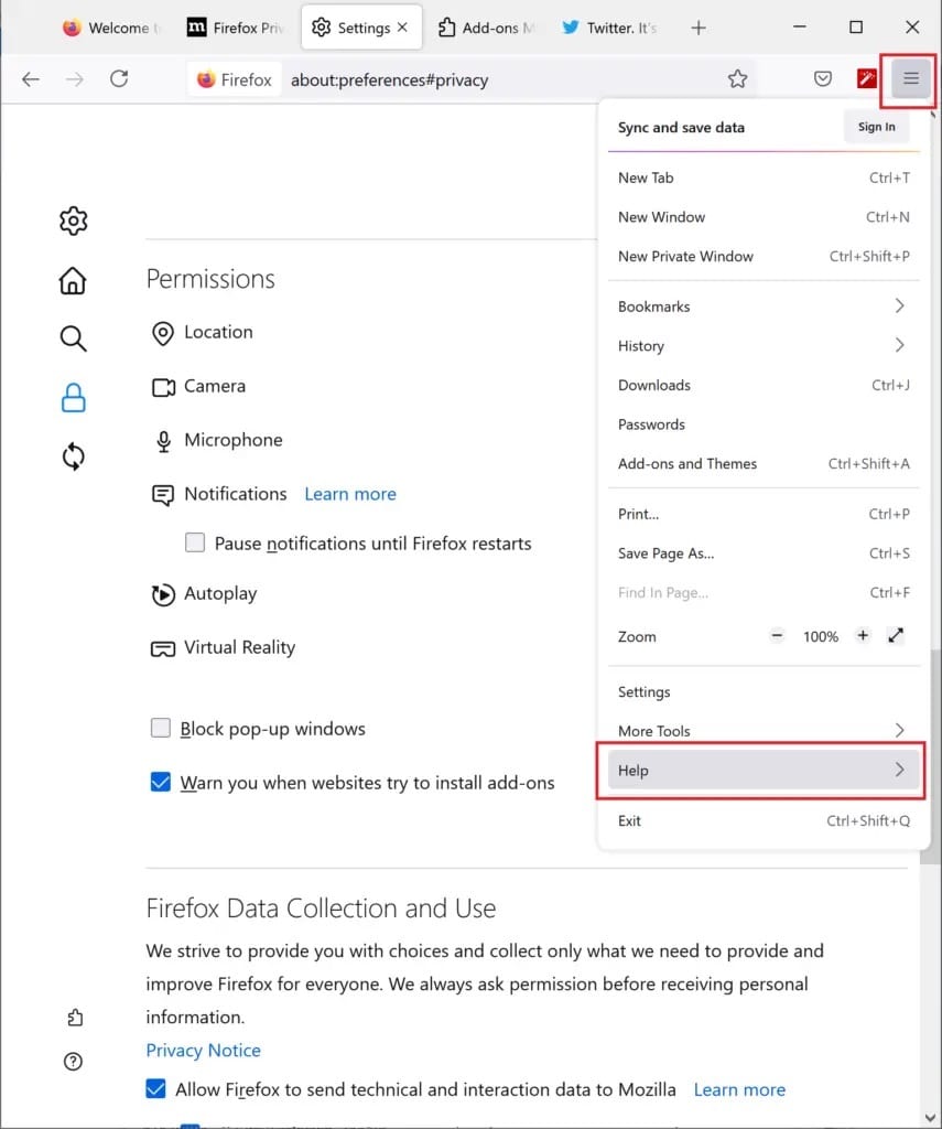 open-firefox-help-page-855x1024-1 كيفية إصلاح عدم تشغيل Firefox لمقاطع الفيديو