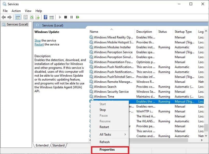 right-click-on-the-windows-update-service-and-sele إصلاح خطأ Windows Update 0x80070005